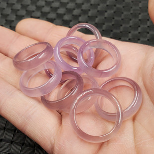 精美天然玉石冰种紫玉髓戒指玉髓玛瑙细条戒指饰品戒指玉指环跑环