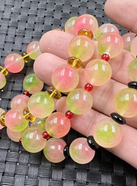 水蜜桃圆珠手链桃花玉手串手环