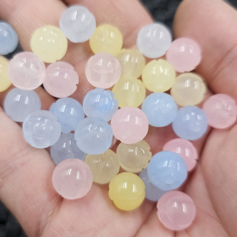 海蓝色莲花珠玉石散珠黄粉莲花珠子多宝珠子diy手链项链饰品珠子