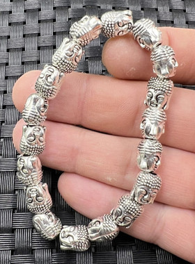 藏银观音头手链银色手串