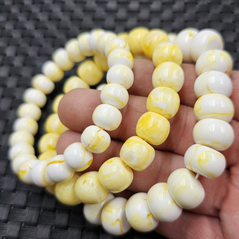 荧光浮盐水人造蜜蜡平安扣手链白黄色蜜蜡路路通老型珠手串手饰