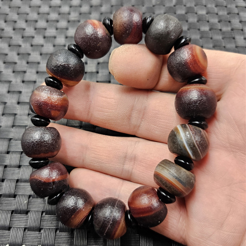 仿古玛瑙平安扣玉石手链哑光磨砂玉扣算盘珠手链男女同款手串手饰