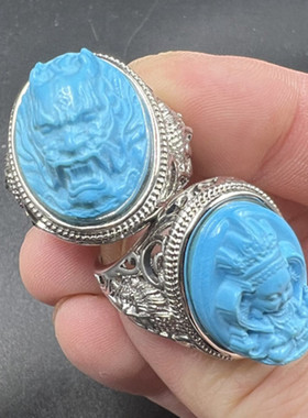 原创玉石优化绿松石宝宝佛戒指