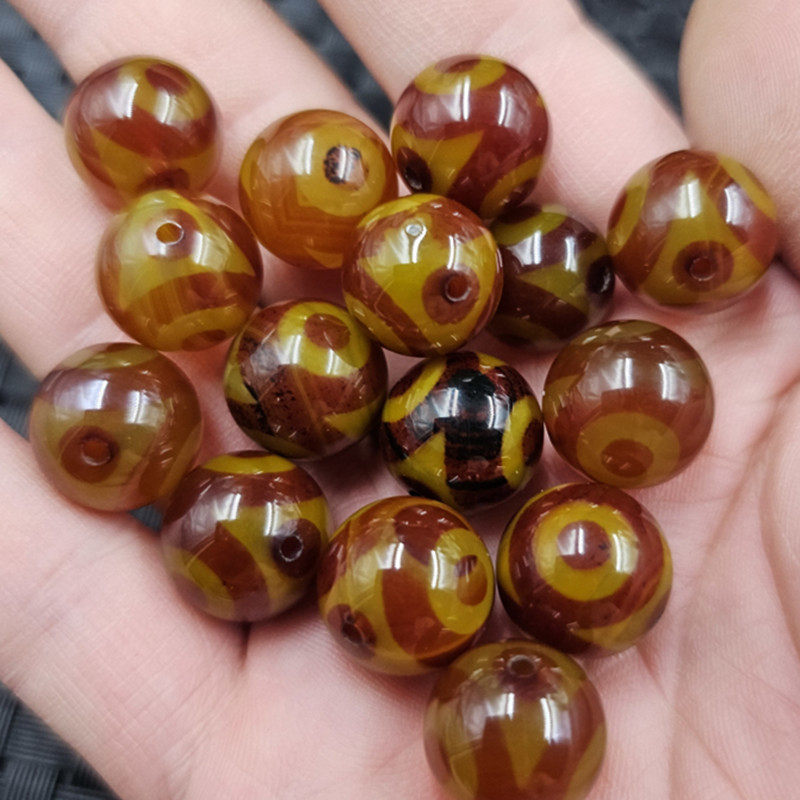 深透玛瑙三眼天珠圆珠玉石散珠红花玛瑙14毫米手链项链饰品配件珠