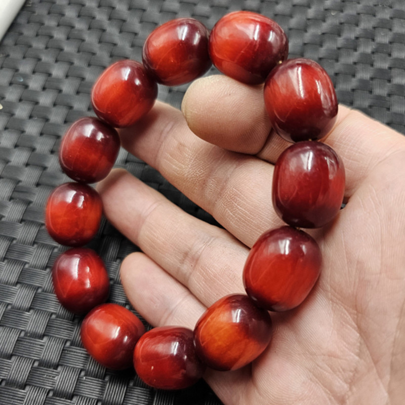 渐变色人造蜜蜡路路通手链红蜜蜡拼色桶珠手链手串手饰手环