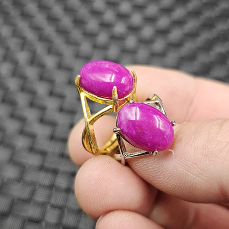 优化舒俱来蛋面玉石戒指紫粉色石英岩玉活口戒指女款戒指玉指环