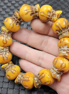 仿古蜜蜡钱袋手链人造鸡油黄