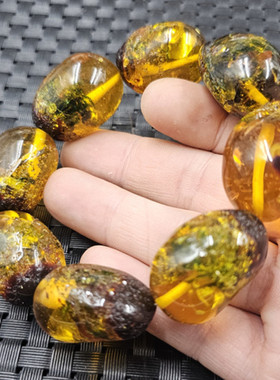 荧光浮盐水根珀随型手链人造琥珀蜜蜡不规则手链男女同款大号手串