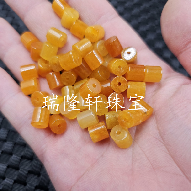 黄玉桶珠玉石散珠橘黄色石英岩玉直筒直柱圆柱路路通饰品配件珠子
