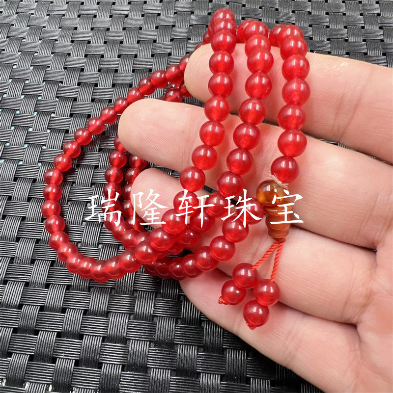 玉石手链红色圆珠108颗手链石英岩玉多圈手链玉手串佛珠手饰念珠