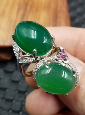 百搭a货冰种绿玉髓戒指玛瑙活口