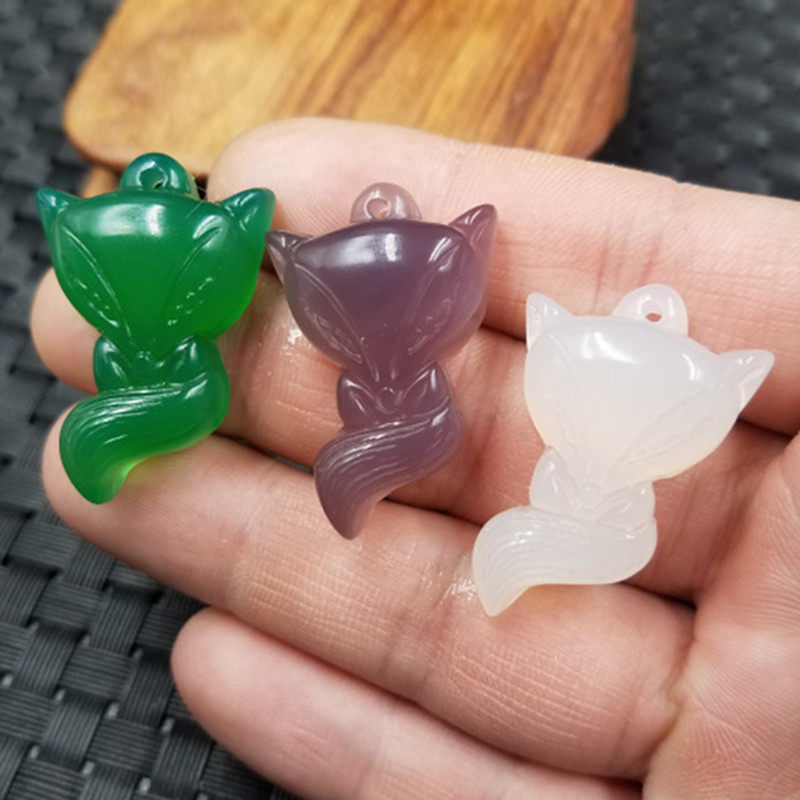 厂家直销天然玉石冰种紫玉髓狐狸挂件白玉髓狐狸吊坠玉狐狸玉坠