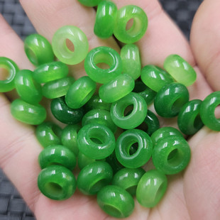 台湾碧玉大孔平安扣玉石散珠石英岩玉算盘珠手链项链佛珠隔片珠子