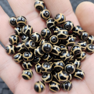 牙黄龟甲天珠圆珠玉石散珠黑玛瑙8毫米手链项链饰品配件手工珠子