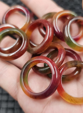 西瓜红玉石戒指橘红石英岩玉