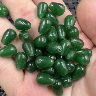 台湾碧玉通孔水滴玉石散珠碧绿色水滴手链项链佛珠耳环配饰珠子