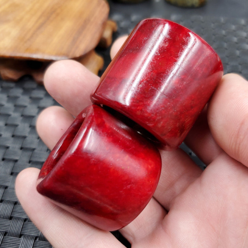 新款精美天然玉石岫玉扳指鸡血红岫玉扳指加宽玉石扳指玉指环