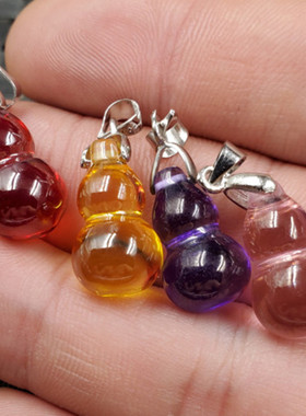 饰品吊坠冰种锆石葫芦挂件宝蓝色葫芦吊坠鸡血红立体葫芦吊坠项坠