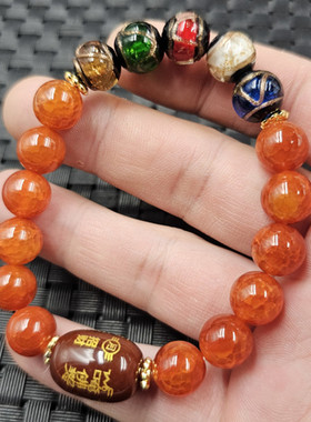 红冰花玛瑙圆珠玉石手链五色