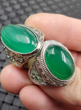 玉石戒指冰种绿玉髓活口戒指