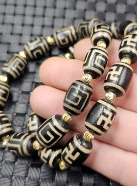 仿古玛瑙万字天珠桶珠玉石手链