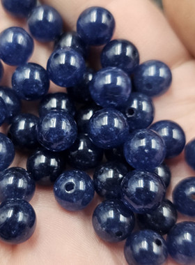 蓝碧玺圆珠玉石散珠蓝色石英岩玉珠子diy手链项链饰品配件手工珠