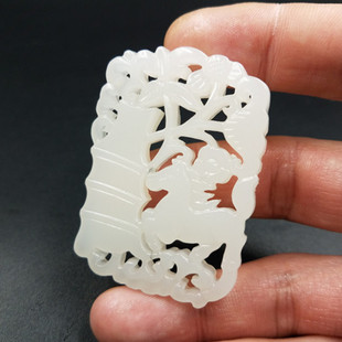 天然玉石新疆白玉青梅竹马挂件仿白玉镂空吊坠玉牌子车挂