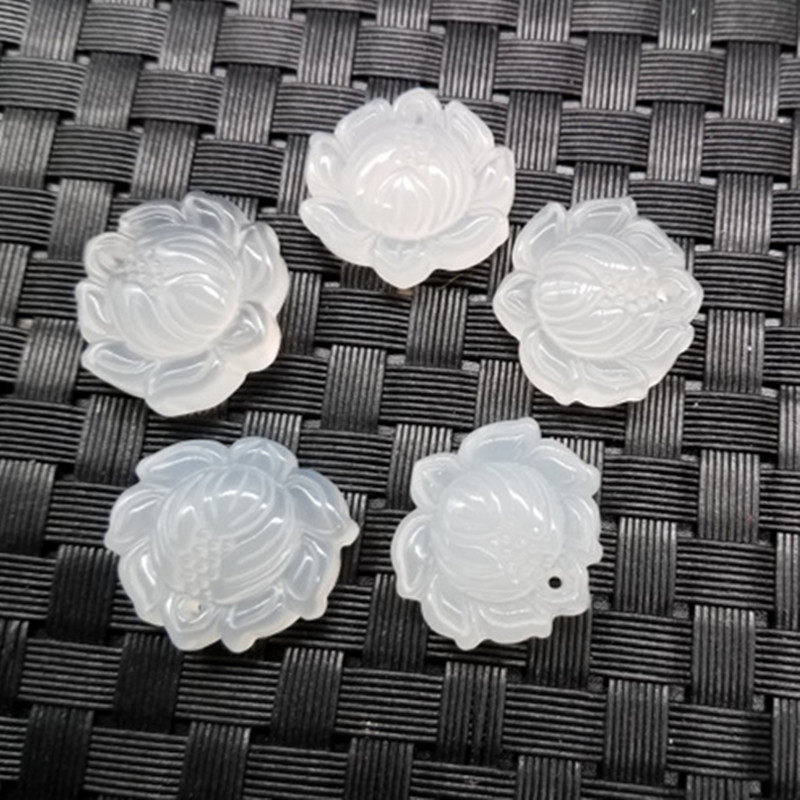 高档精美 天然玉石a货白玉髓莲花挂件 玉髓雪莲花吊坠玉坠