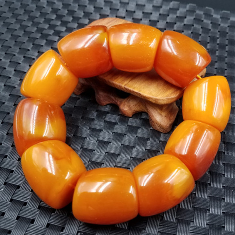 高档精美新款蜜蜡桶珠手链 老蜜蜡随型手链 大号蜜蜡手链手串男女