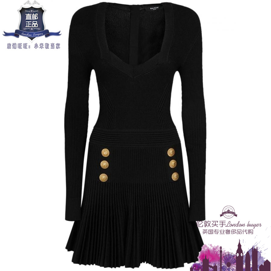 英国代购 女士新款 Balmain 打褶针织迷你连衣裙 正品直邮