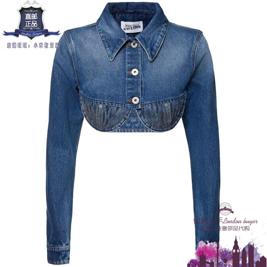 英国代购 女士新款 Jean Paul Gaultier短款棉牛仔短外套正品直邮