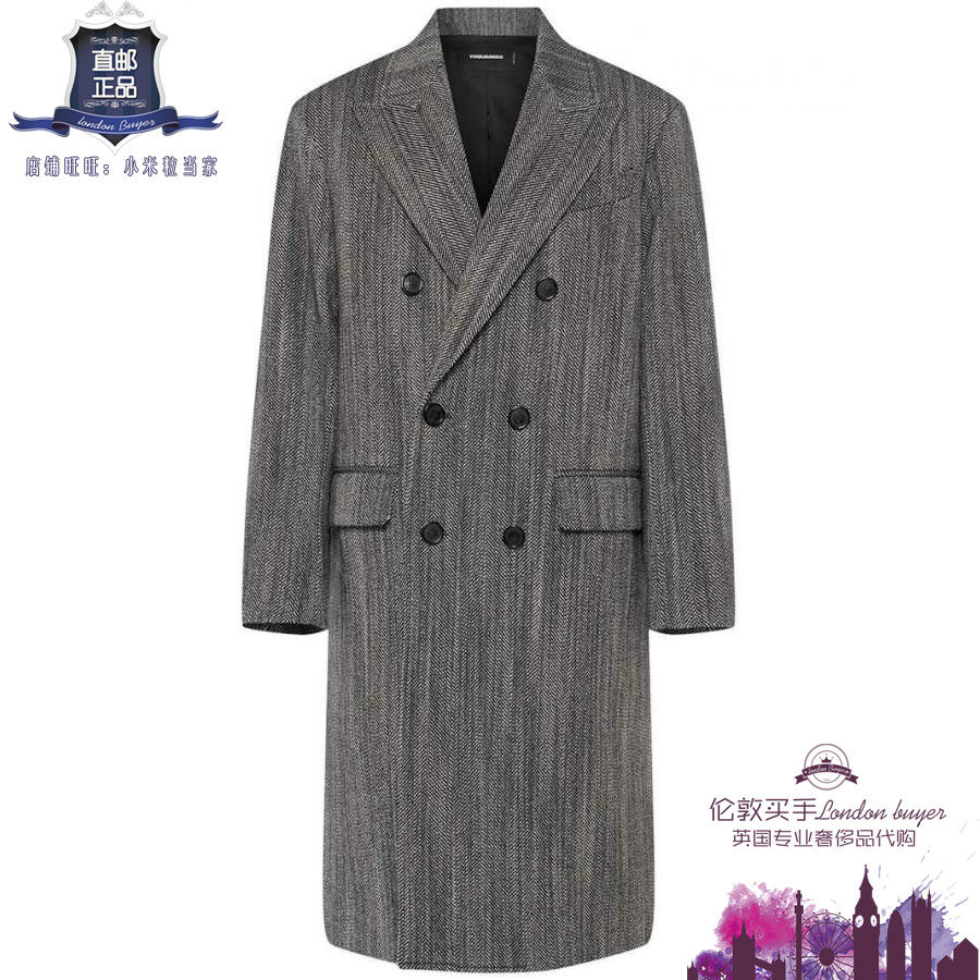 英国代购 男士新款 Dsquared2 双排扣羊毛毛呢大衣 正品直邮