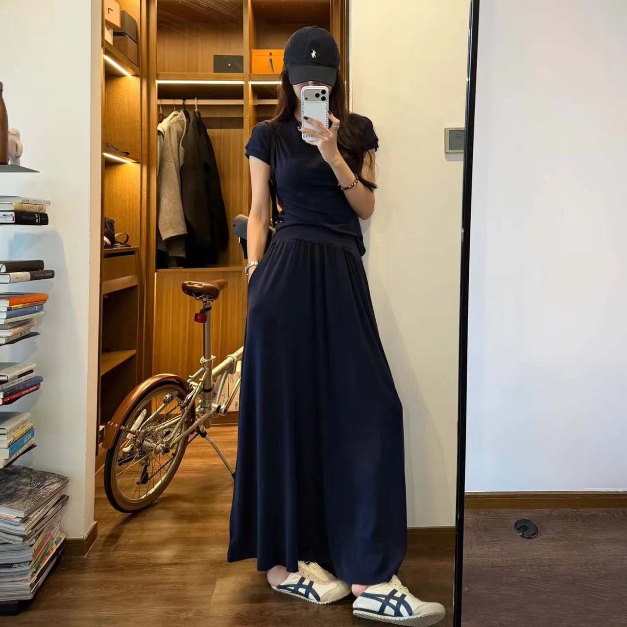 不费力显贵穿搭~休闲风显瘦圆领T恤半身长裙两件套懒人套装p10
