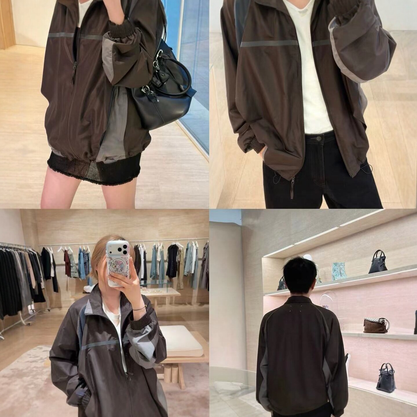 高段位~运动拼色夹克高智感外套立领廓形女黑色拉链短外套L2