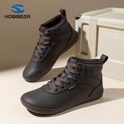 HOBIBEAR高帮鞋2025秋季新款百搭简约外出防滑软底宽楦赤足休闲鞋