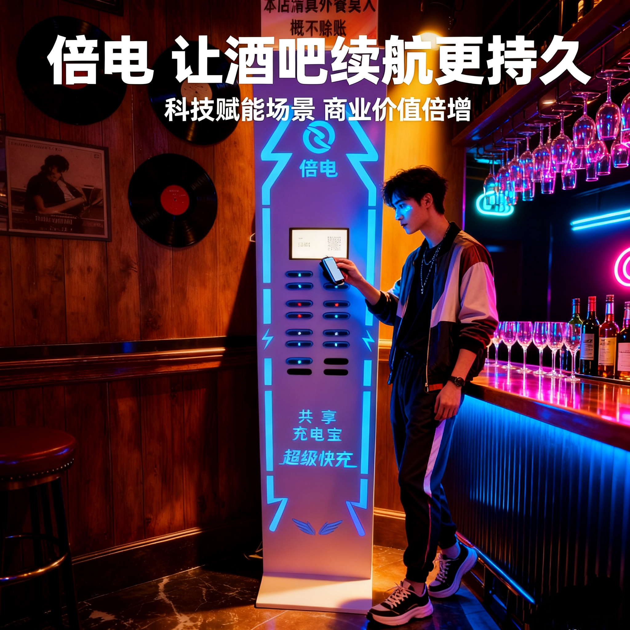 酒吧ktv倍电商用免押金共享充电宝超大容量自助扫码设备落地机柜