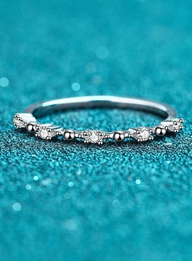 进口D色7.5分莫桑石排戒925纯银