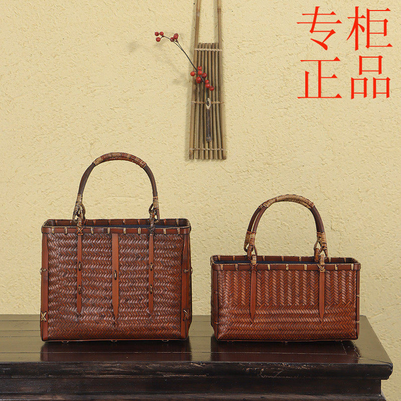 ㊣中式复古手工竹编包手提篮子文艺女青年手拎包 茶具收纳 摄影道