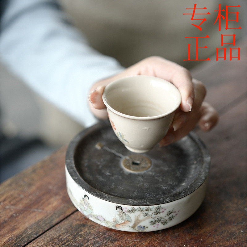 ㊣老瓷器 纯锡 手工建水壶承小茶盘 茶道配件
