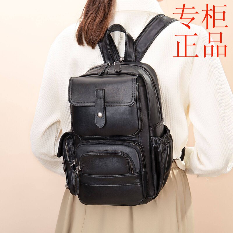 ㊣真皮斜挎包休闲双肩包书包复古时尚油蜡皮胸包大容量背包男女通
