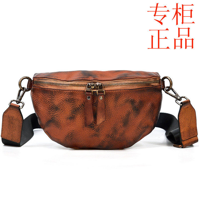 ㊣真皮女士复古单肩包手工擦色植鞣皮斜挎包女生简约小挎包休闲女