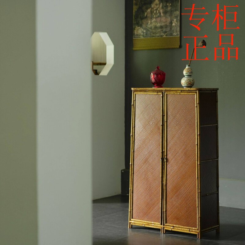 ㊣客厅复古梅鹿竹制面条柜办公茶道器具卧室收纳柜新中式茶棚茶叶