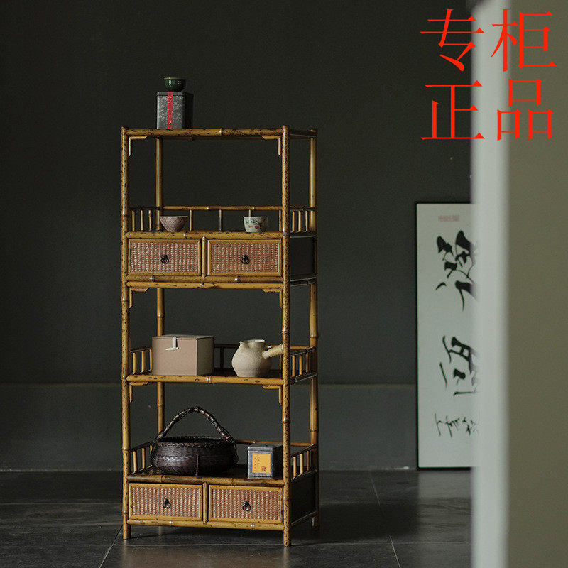 ㊣古典手作 梅鹿竹 茶具收纳展示架多宝阁 博古架落地书柜