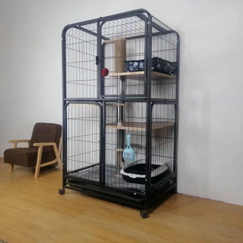 猫别墅爬架一体铁猫笼子家用室内黑色双层猫窝猫舍猫笼柜全景笼