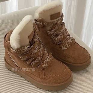 现货~桑坡超尖版~加绒梅尔高帮休闲鞋2025冬季新款羊毛毛雪地靴女