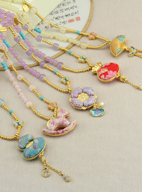 非遗仿宋锦双面葫芦流苏毛衣链