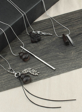 简约几何方条檀木项链女复古配饰