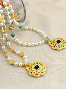 新中式国风圆牌仿珍珠长款项链女