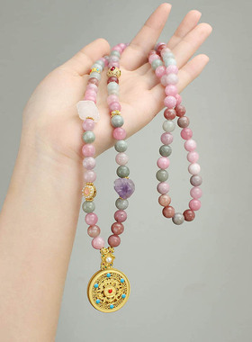 新中式复古圆牌串珠长款项链女汉服马面裙毛衣链古风民族风配饰品