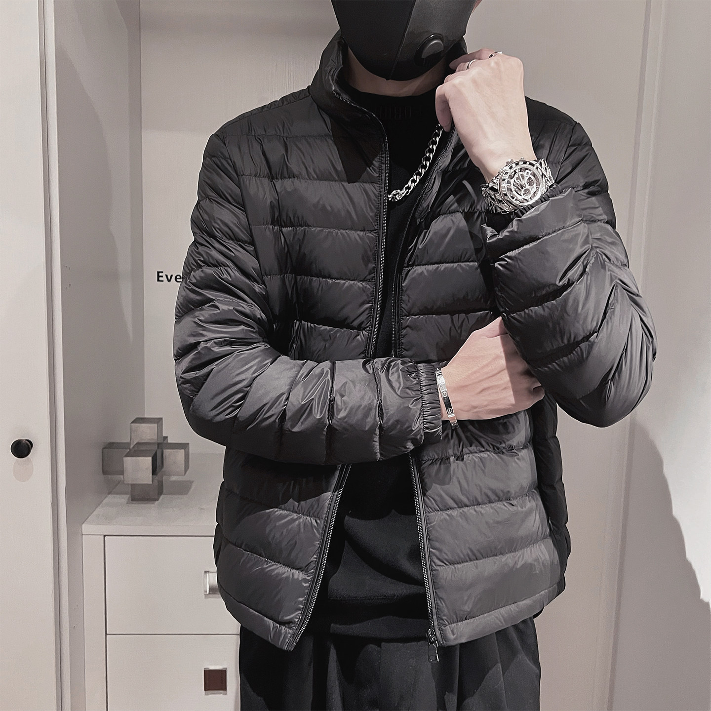 Y115-P128控178-M-3XL-聚酯纤维50绒（50-100）格立领羽绒服,男装羽绒服,电商A216